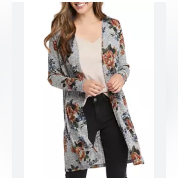 Skonhet women’s feminine floral print long cardigan sweater open front size M - Picture 4 of 14